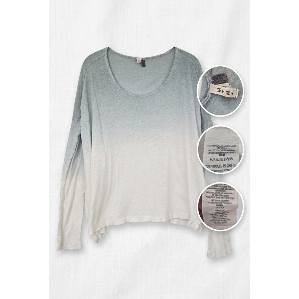 Free People We The Free Ombre Linen Cotton Slouchy Top Womens Medium Sage Cream - Picture 2 of 11